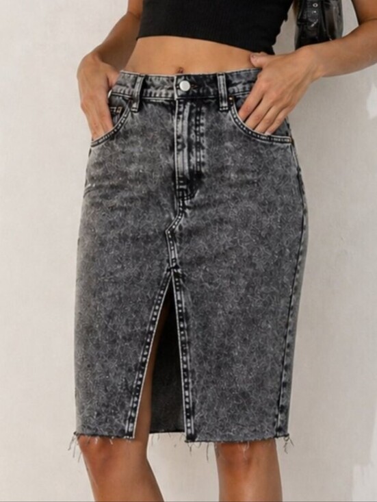 Joe's Jeans Dresses & Skirts - Joe's Jeans Leah High-Rise Distressed Denim Skirt Front Slit Acid Gray Size 32